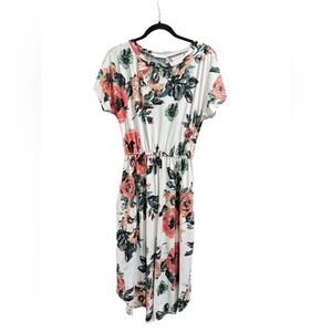 Reborn J women’s boutique white & floral buttery soft midi dress. Size Medium